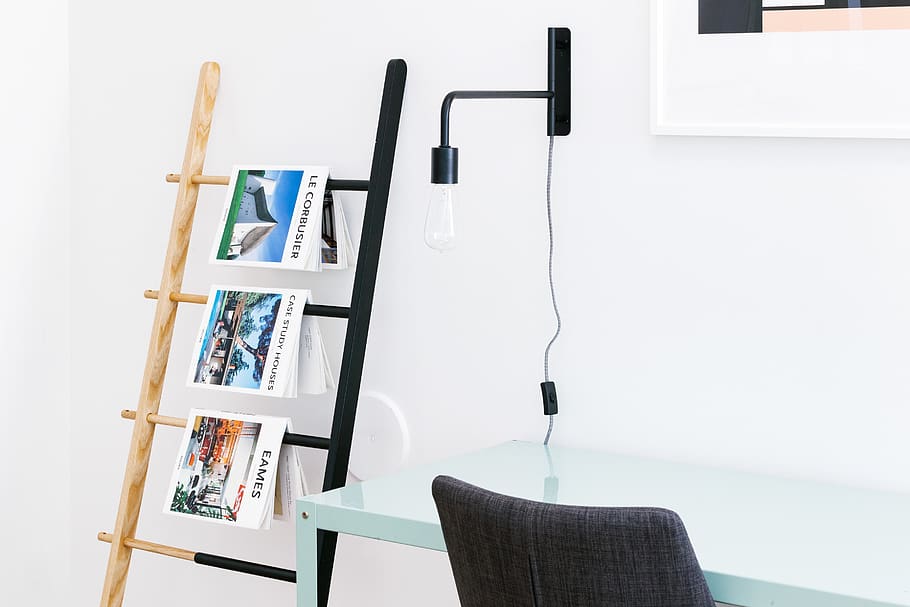 magazines, newspaper, rack, interior, business, office, white HD wallpaper