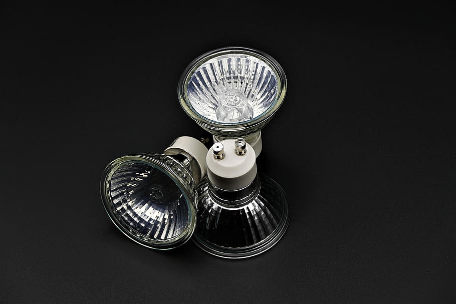 lamps, lighting, spot, bulbs, silver colored, metal, black background HD wallpaper
