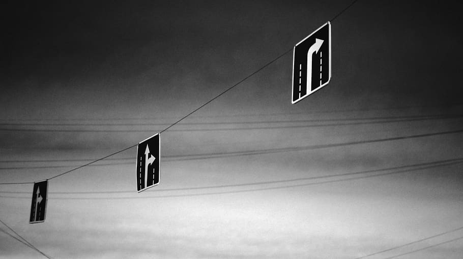 signs, forward, right, way, direction, road, bw, no people HD wallpaper