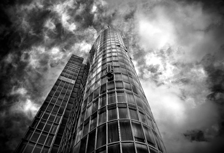 Grayscale Photo of Building, architecture, black-and-white, clouds HD wallpaper