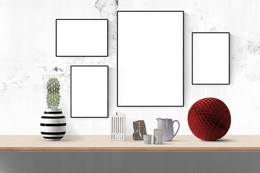 poster, frame, plant, ceramic, desk, indoors, no people, table HD wallpaper