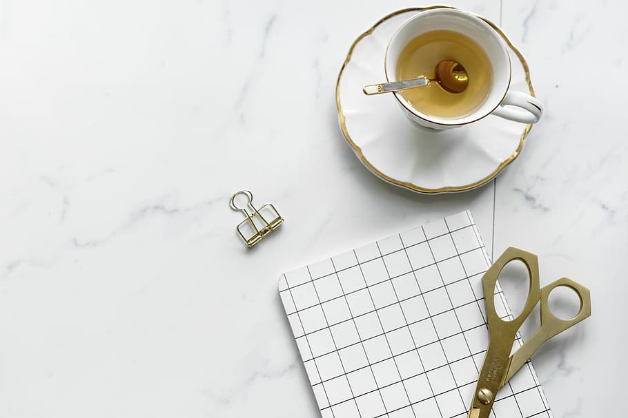 White and Gold-colored Teacup, background, blank, clean, flatlay, HD wallpaper