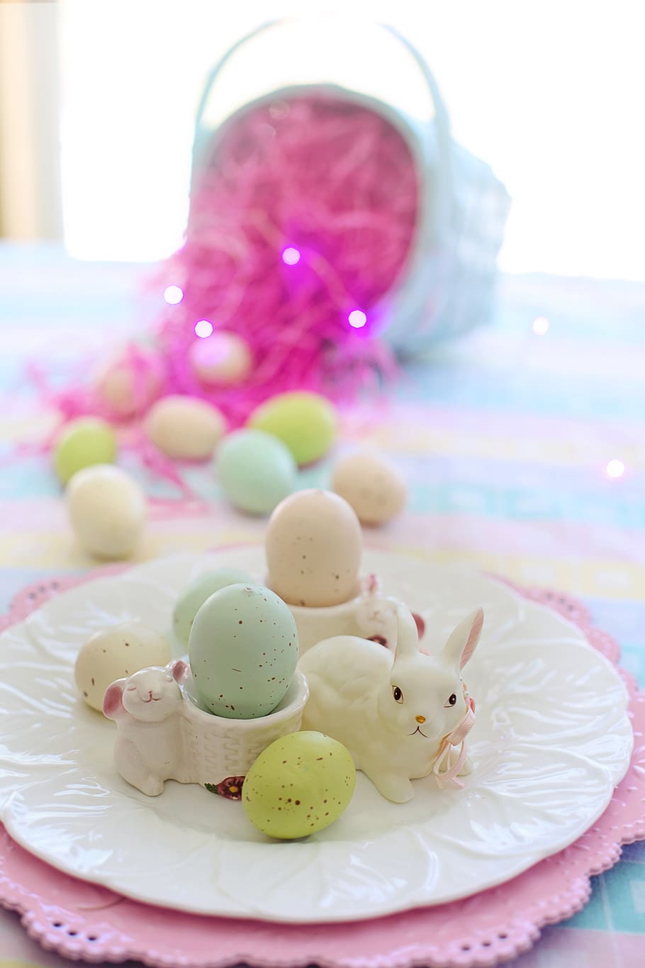 easter, eggs, bunny, pastels, spring, colorful, basket, food HD wallpaper