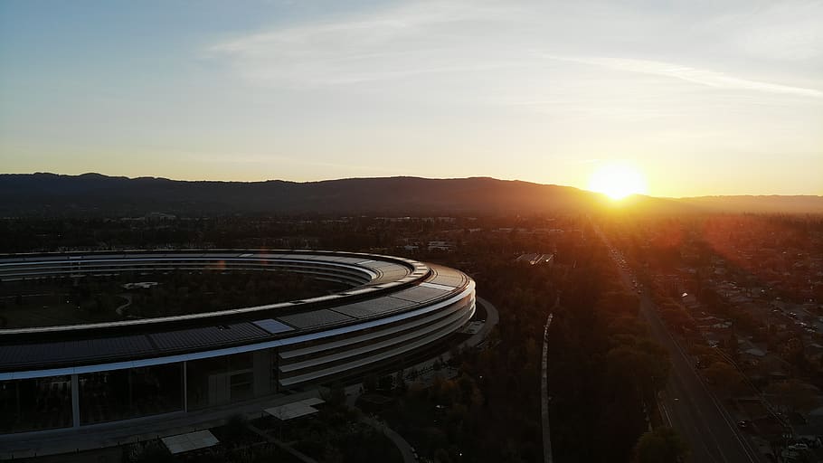 united states, cupertino, apple park, sky, architecture, sunset