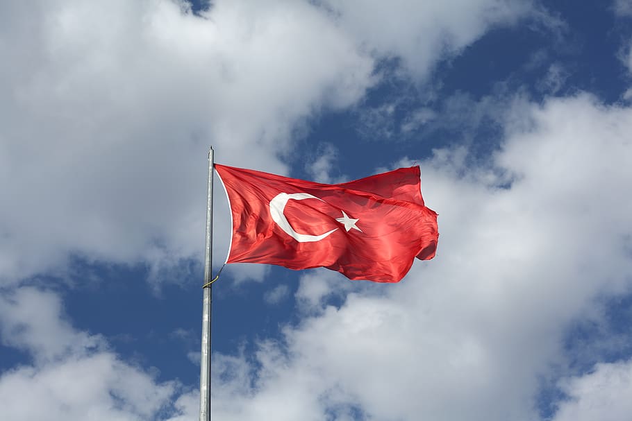 Flag of Turkey, administration, bright, clouds, cloudscape, country HD wallpaper