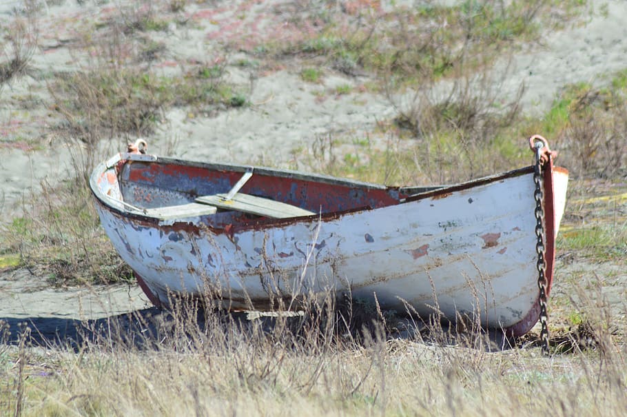 boat, abandoned, nautical vessel, land, mode of transportation HD wallpaper