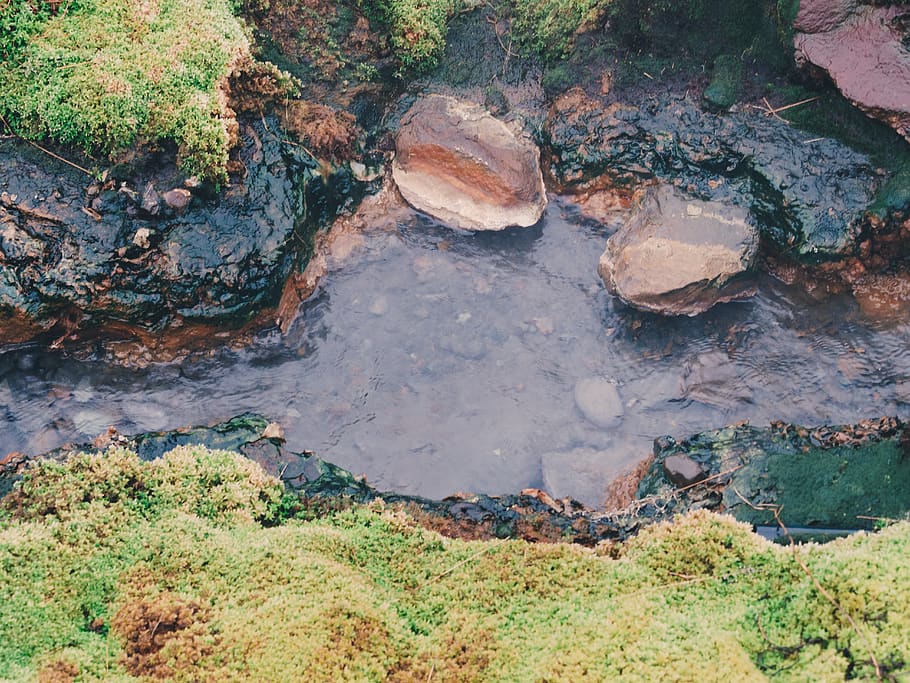 green, stream, rock, iceland, moss, water, no people, solid HD wallpaper