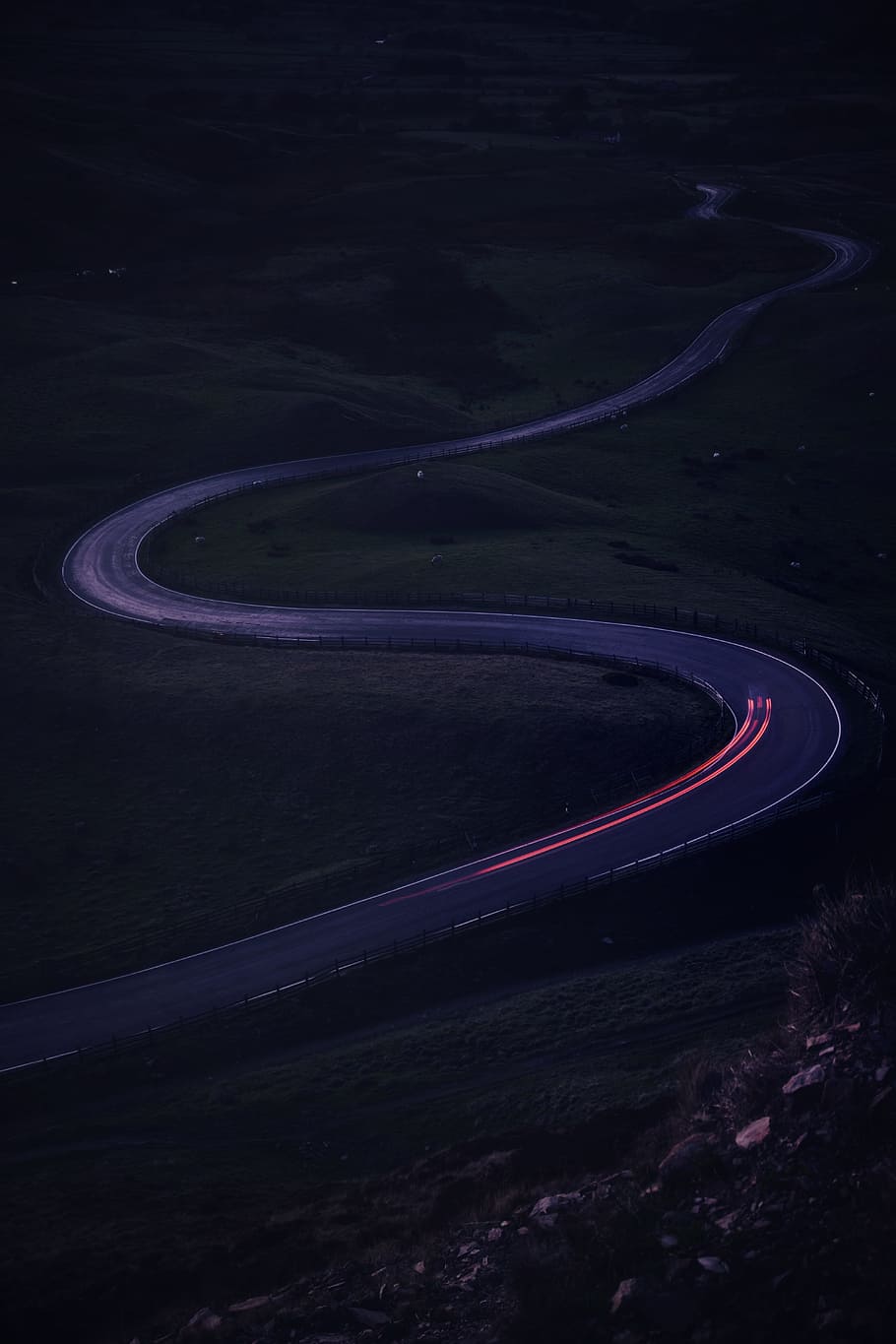 gray concrete, road, car, light trail, long exposure, nature HD wallpaper