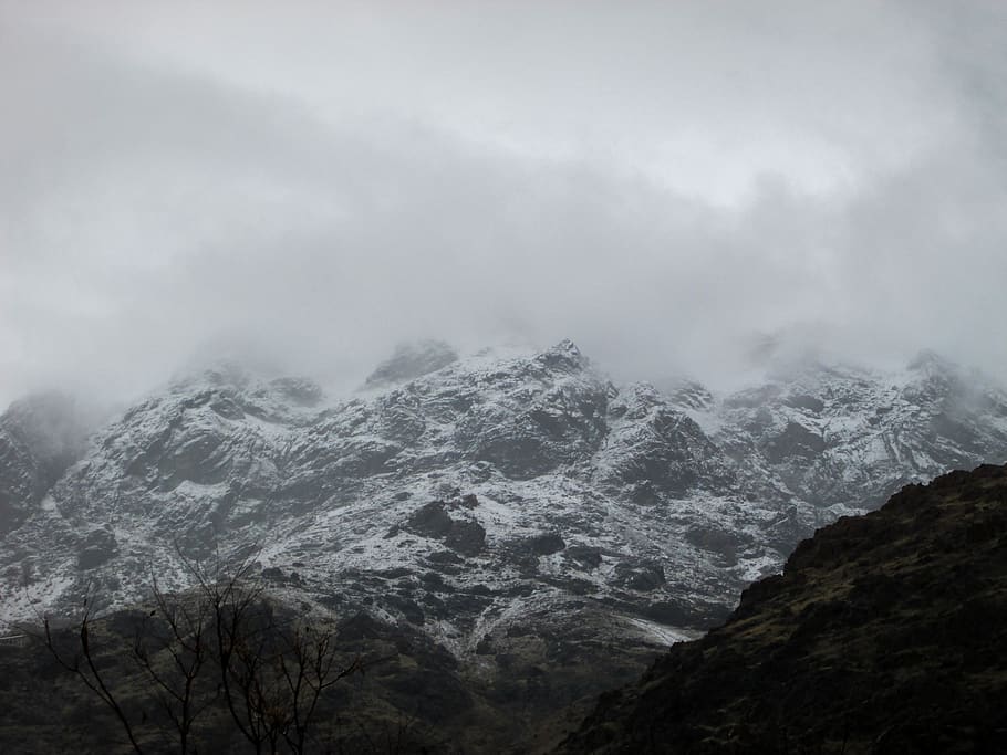 mountain range covered with snow, nature, outdoors, slope, ice HD wallpaper