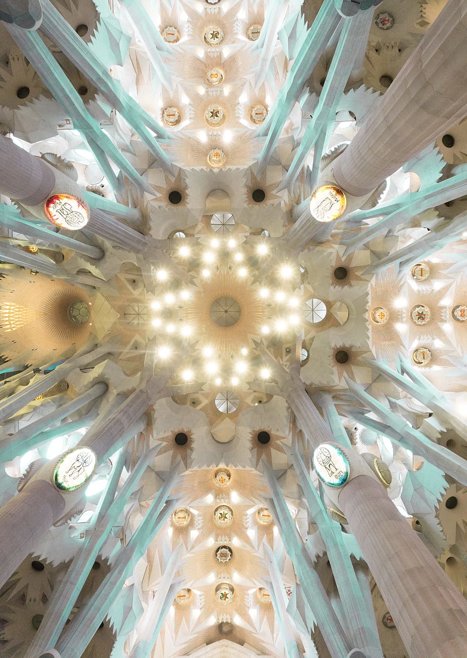 low-angle photography of chandelier, blue, up, ceiling, light HD wallpaper