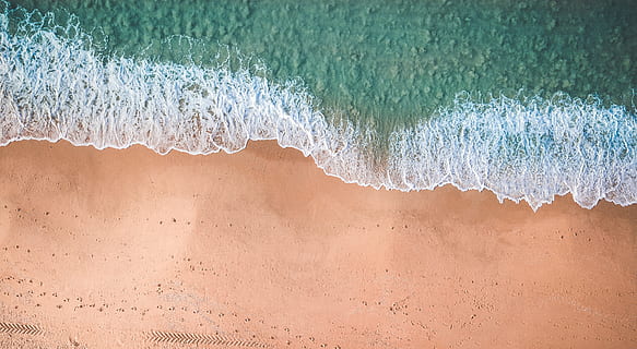 Aerial View Photography of Ocean, beach, bird's eye view, daytime HD wallpaper