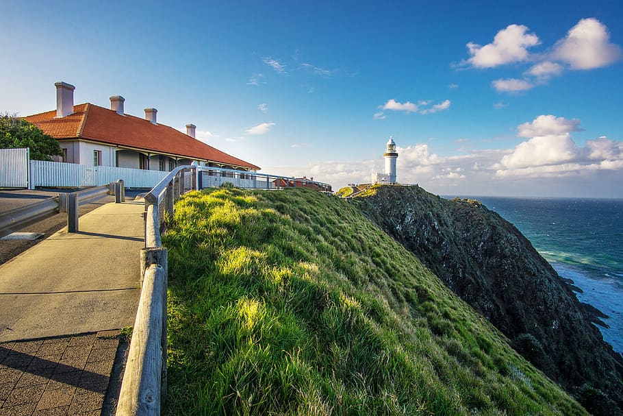 lighthouse, seascape, coast, ocean, landscape, coastline, sky HD wallpaper