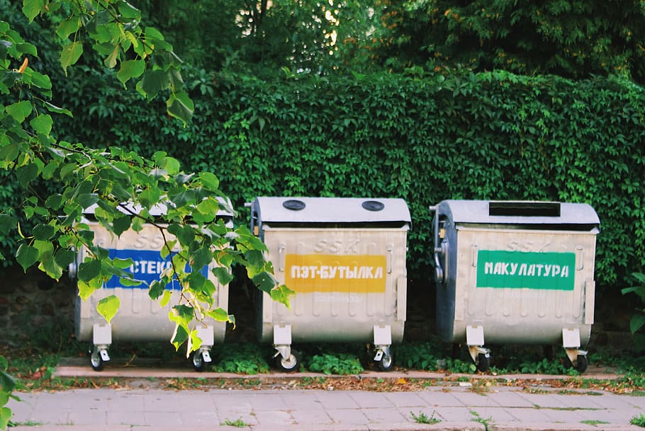belarus, pinsk, container, can, green, plant, nature, garbage bin HD wallpaper