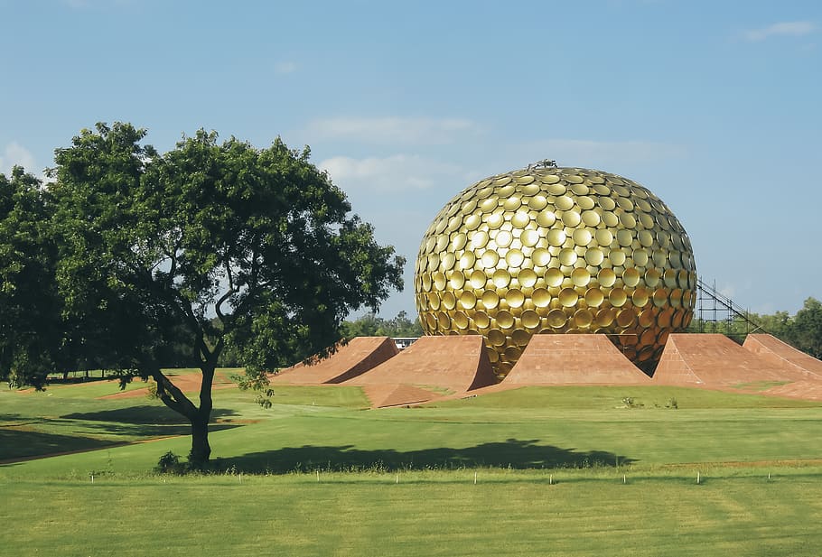 gold dome building, plant, tree, nature, sky, grass, green color HD wallpaper