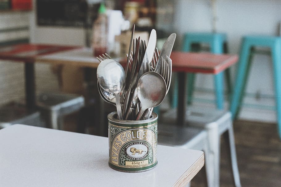 silverware set on table, indoors, focus on foreground, metal HD wallpaper