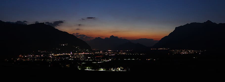 schweiz, landquart, mountain, sunset, town, switzerland, afterglo HD wallpaper