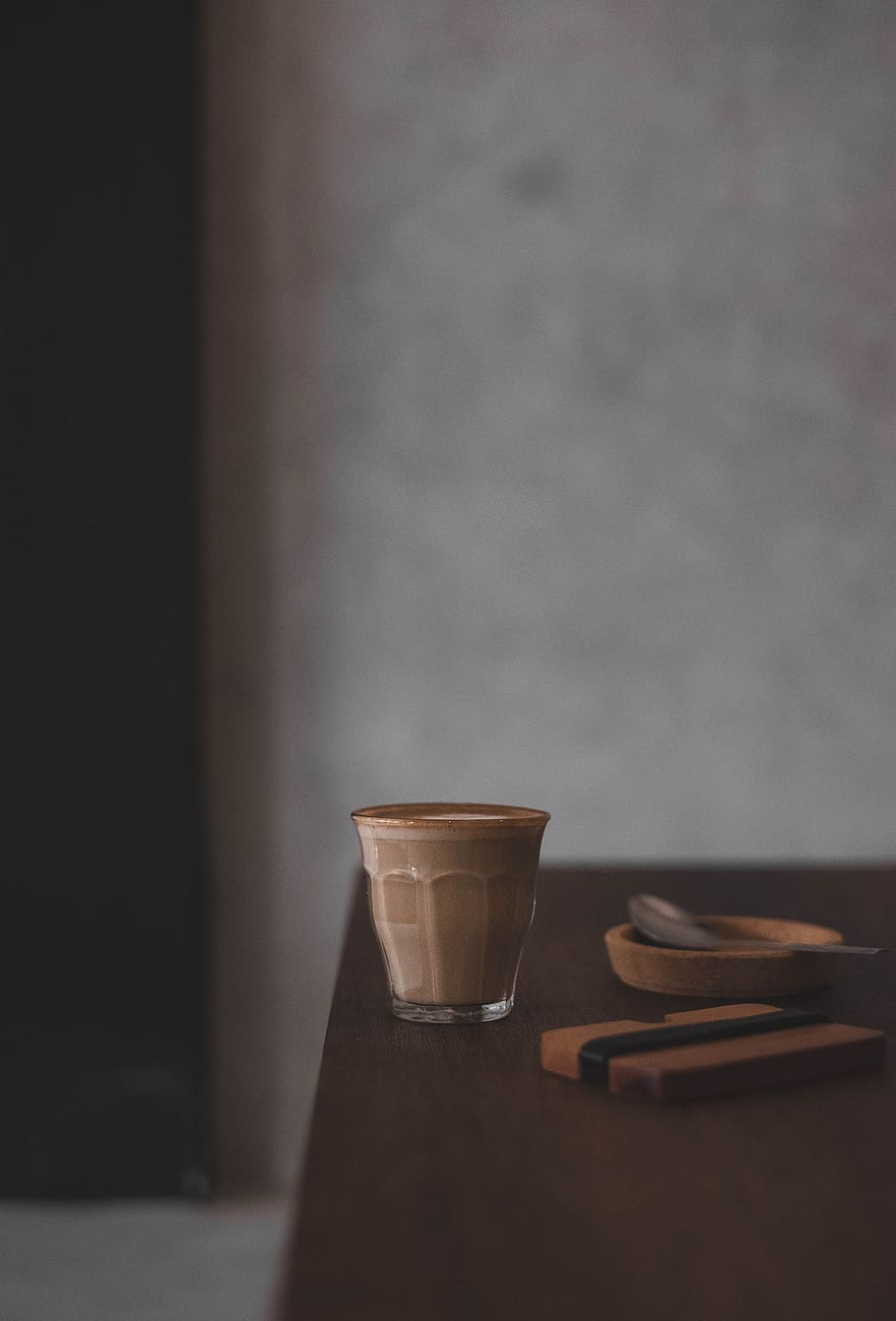 clear drinking glass, cup, table, beverage, chocolate, coffee HD wallpaper
