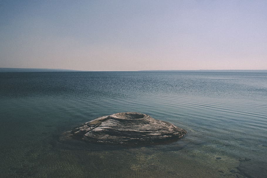 lake, small vulcano, yellowstone, water, sea, sky, tranquility HD wallpaper