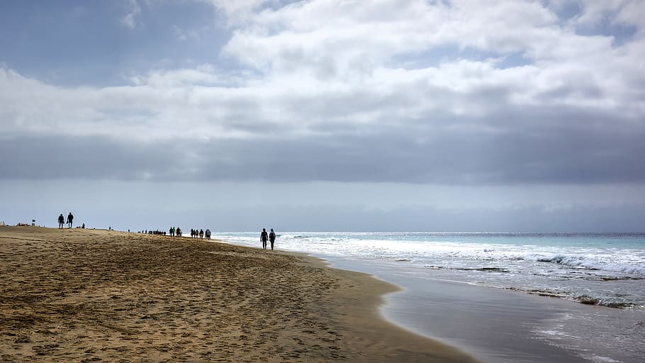 spanien, morro jable, ocean, beach, walking, sea, land, cloud - sky, HD wallpaper