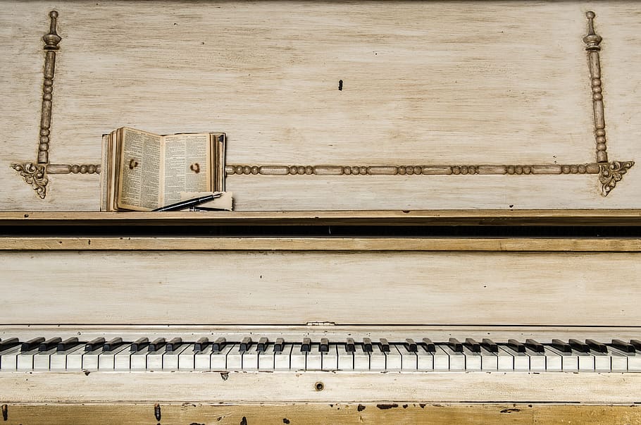 music, instruments, piano, keys, books, black, white, wood HD wallpaper