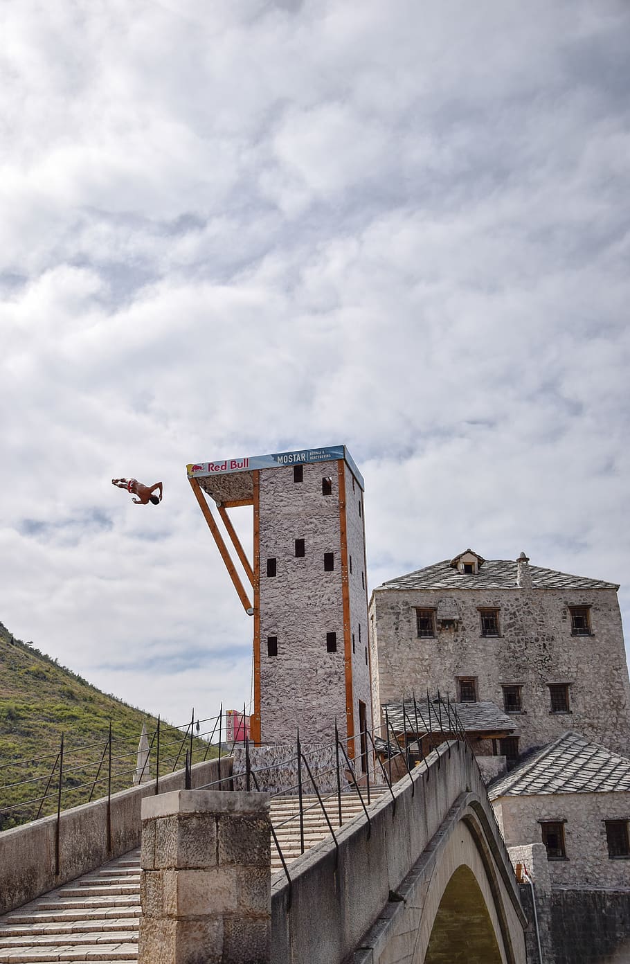 bosnia and herzegovina, mostar, old town, sky, jump, competition, HD wallpaper