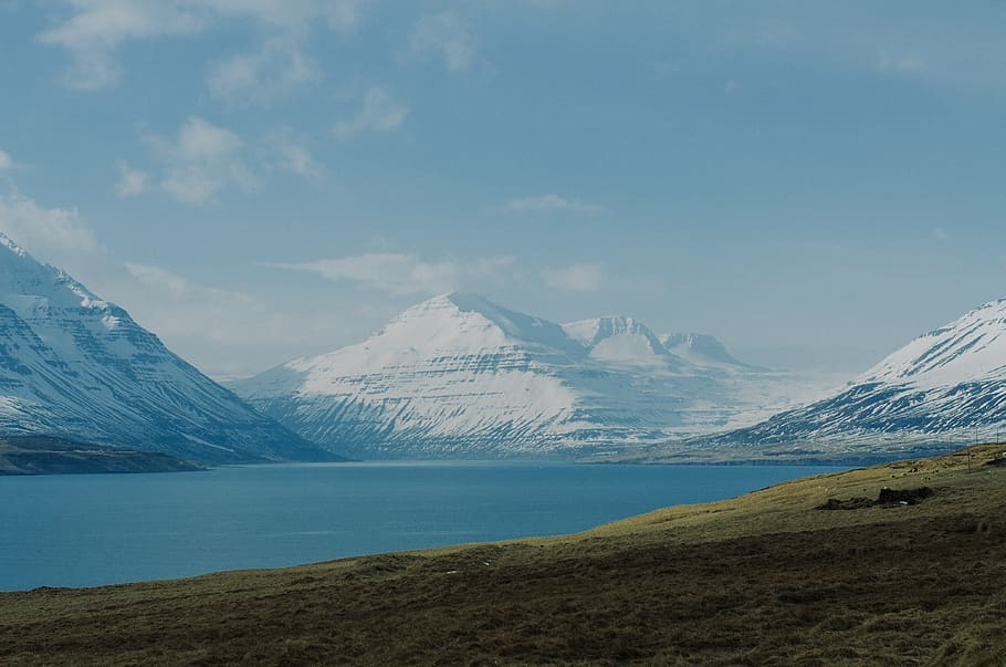 iceland, seydisfjordur, snow, peak, mountain, spring, seyðisfjörður, HD wallpaper