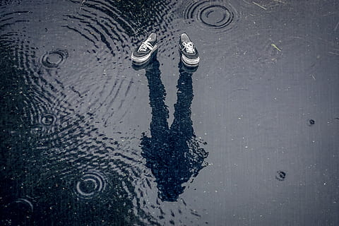 manipulation, puddle, water, shoe, shadow, rain, raindrops HD wallpaper
