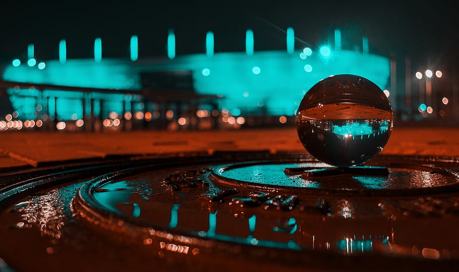 Clear Marble Ball, art, backgrounds, blue, blur, blurred background HD wallpaper