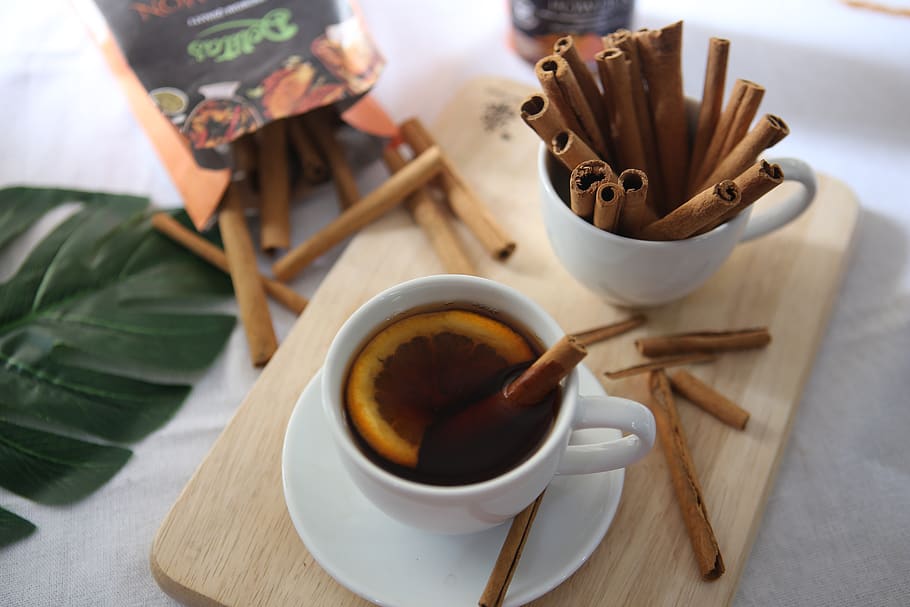 Photography of Cinnamon Sticks on Cup , blur, ceramic, close-up HD wallpaper