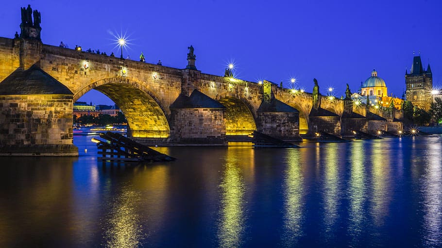 prague, czechia, night, light, view, karlov, water, long, exposure HD wallpaper