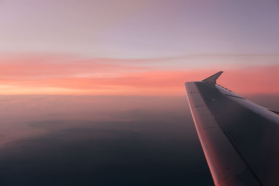 Sunset During Flight Photo, Sky, Plane, Seasons, Cloud, airplane HD wallpaper