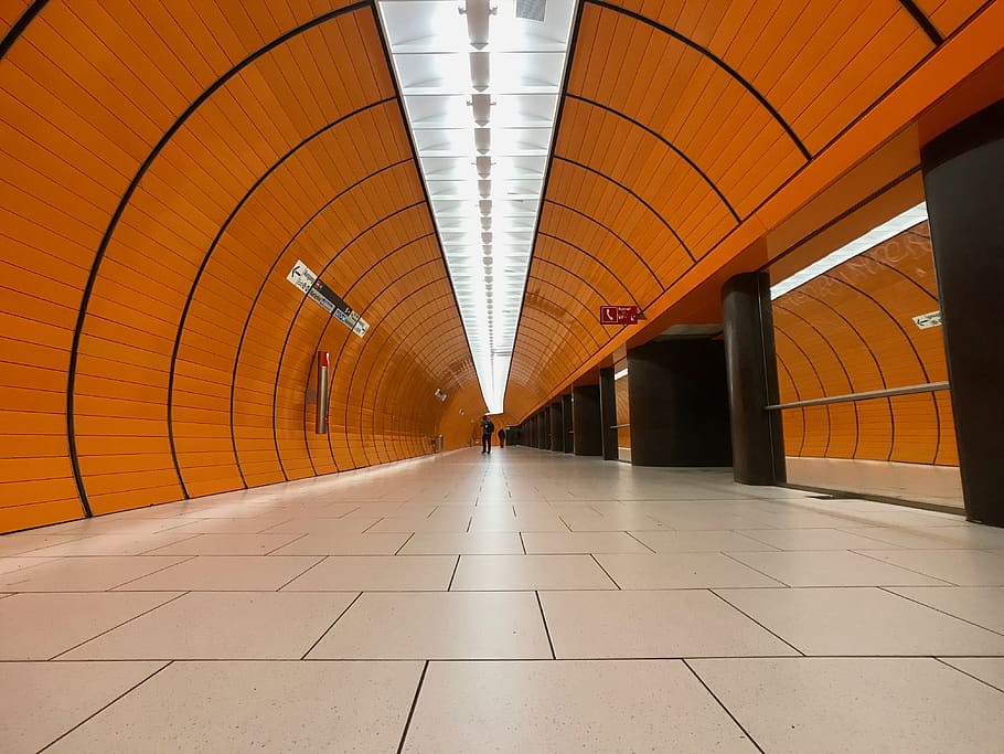 munich, germany, munich marienplatz station, architecture, orange, HD wallpaper