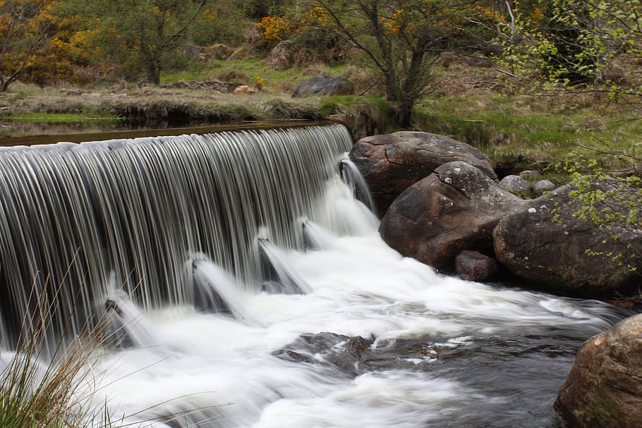 White Waterfalls, boulders, cascade, environment, flow, forest HD wallpaper