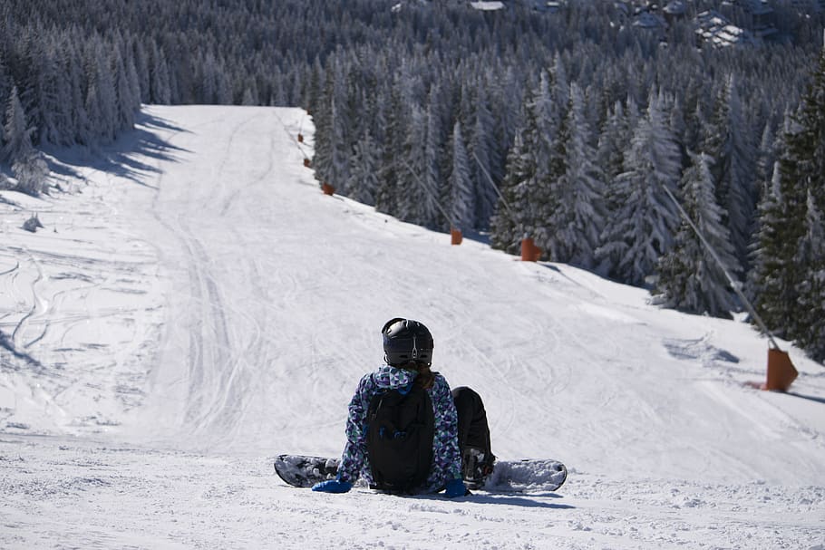 winter, snowboard, ski tracks, mountain, cold temperature, nature HD wallpaper