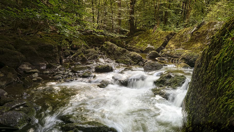 waterfall, stream, cascade, river, falls, nature, landscape, HD wallpaper