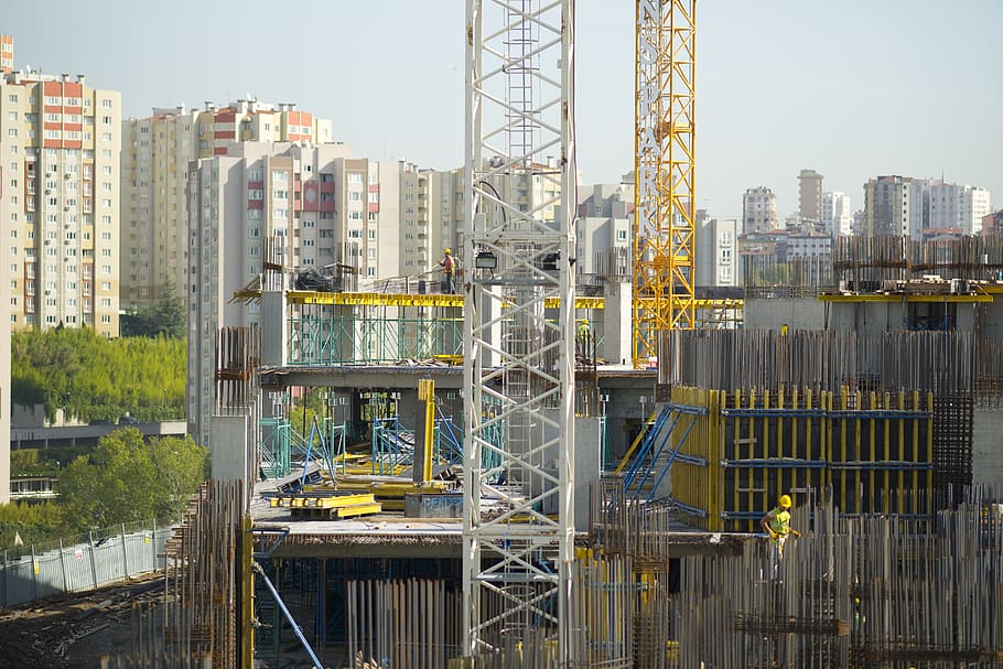 construction, crane, worker, hard, tower, building, skyscraper, HD wallpaper