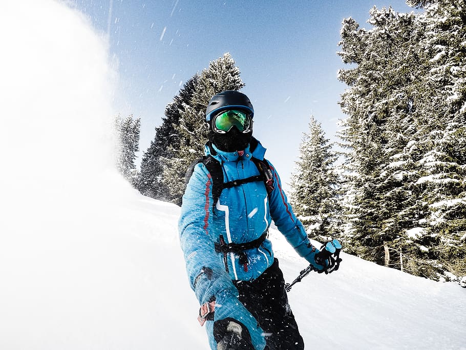 person snow skiing while taking a selfie, winter, cold temperature HD wallpaper