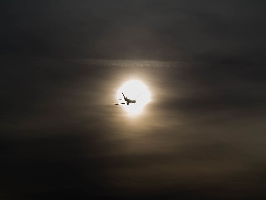 france, nice, sun, plane, sky, flying, low angle view, silhouette HD wallpaper
