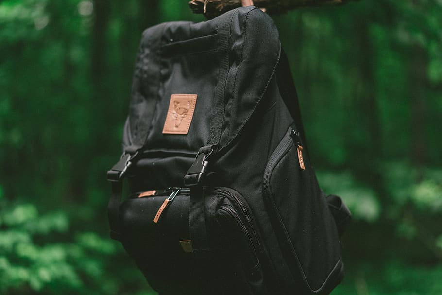 hanging black and brown backpack, united states, minerva, bag HD wallpaper