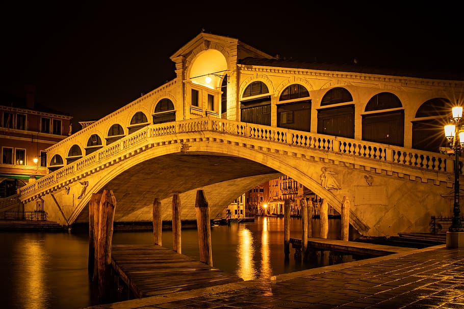 architecture, built structure, night, connection, water, illuminated HD wallpaper