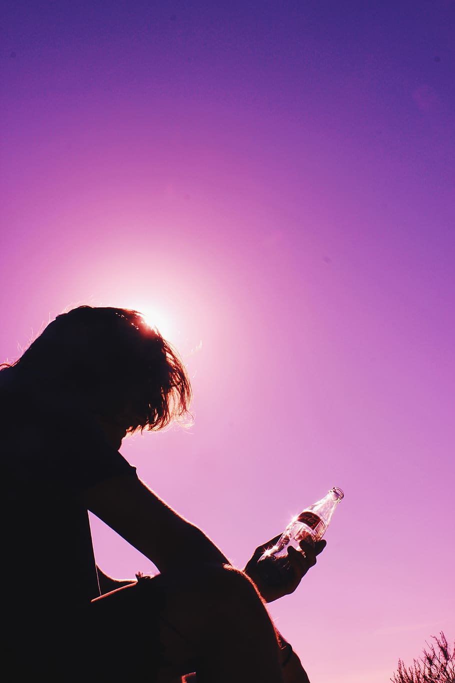 purple, pink, sky, sunset, silhouette, shadow, dusk, guy, man HD wallpaper