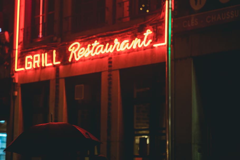 light, neon, lighting, alphabet, text, meal, food, pub, restaurant HD wallpaper