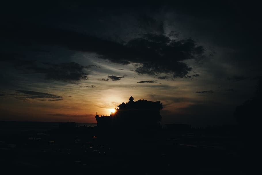 flare, sun, silhouette, sunset, asium, indonesia, bali, temple HD wallpaper
