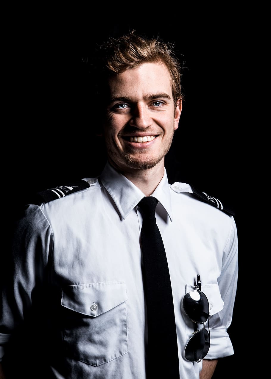 portrait, pilot, captain, uniform, male, young, boy, guy, person