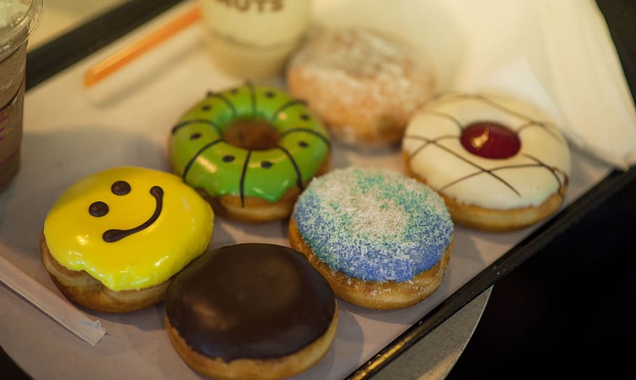donuts, assorted, bakery, happy, smile, chocolate, cream, dessert HD wallpaper