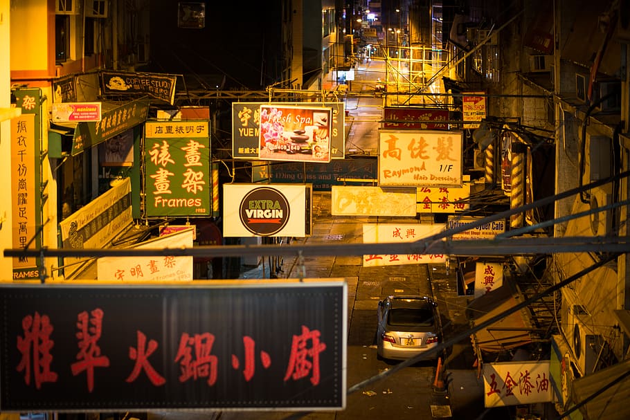 Kanji script building signs during night, automobile, transportation HD wallpaper