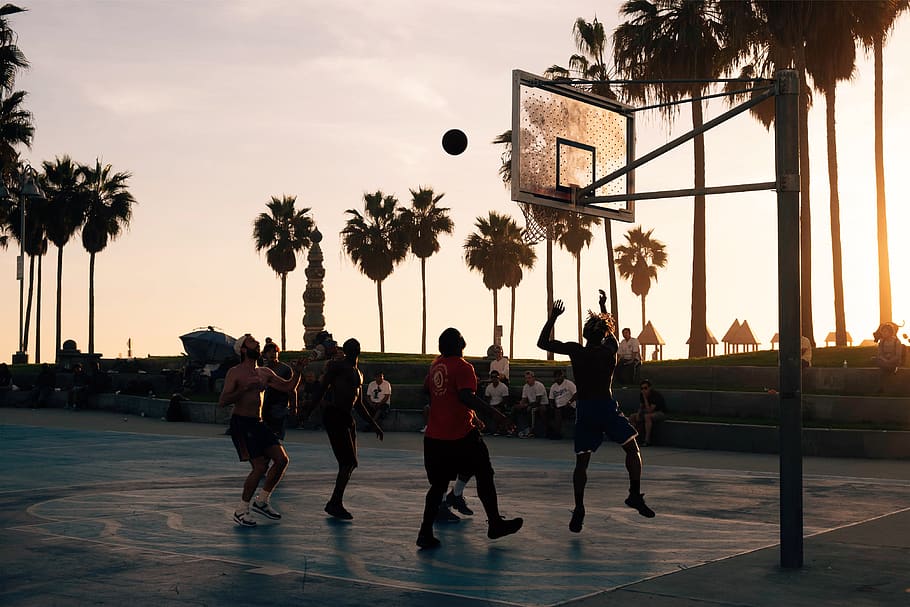 group of men playing basketball, sports, person, human, people