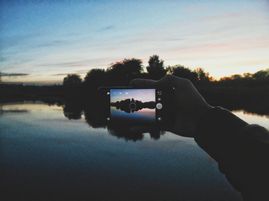 river, landscape, sky, photography themes, human hand, holding HD wallpaper