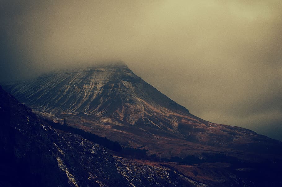 dark, clouds, mountains, hills, peaks, cliffs, outdoors, beauty in nature HD wallpaper