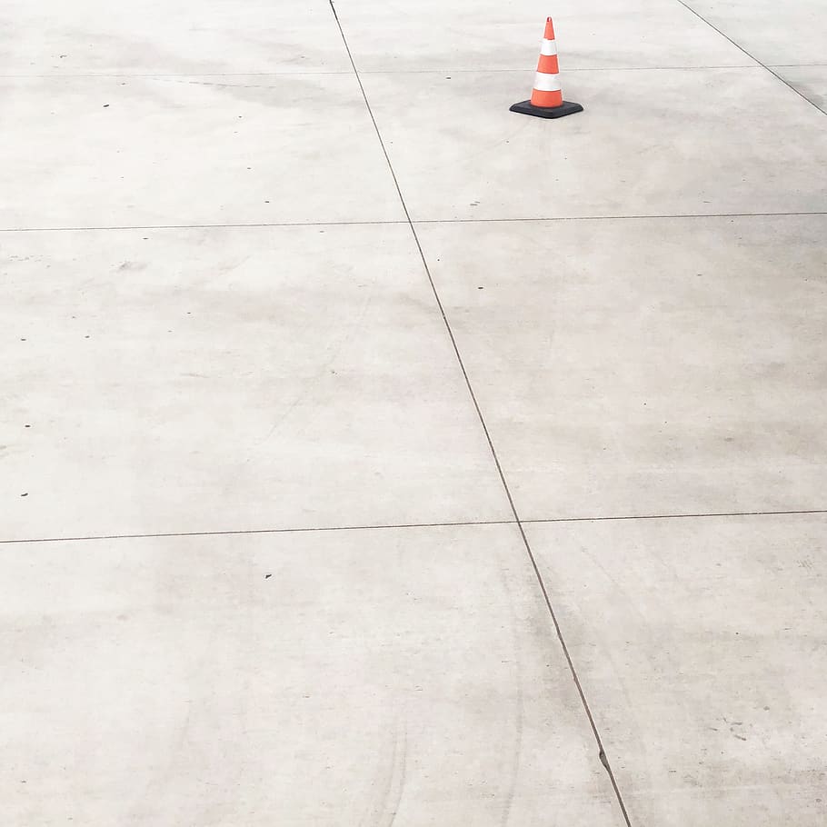 White And Orange Road Safety Cone, concrete, floor, traffic cone
